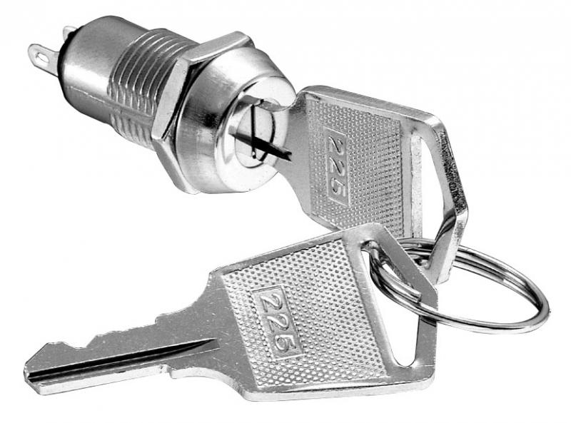S109B 12mm外徑電源鎖含單邊銑齒銅鑰匙鎖開關